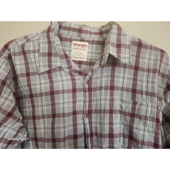 M14 Wrangler Authentics western burgundy/gray plaid button-up long sleeve - Picture 5 of 5